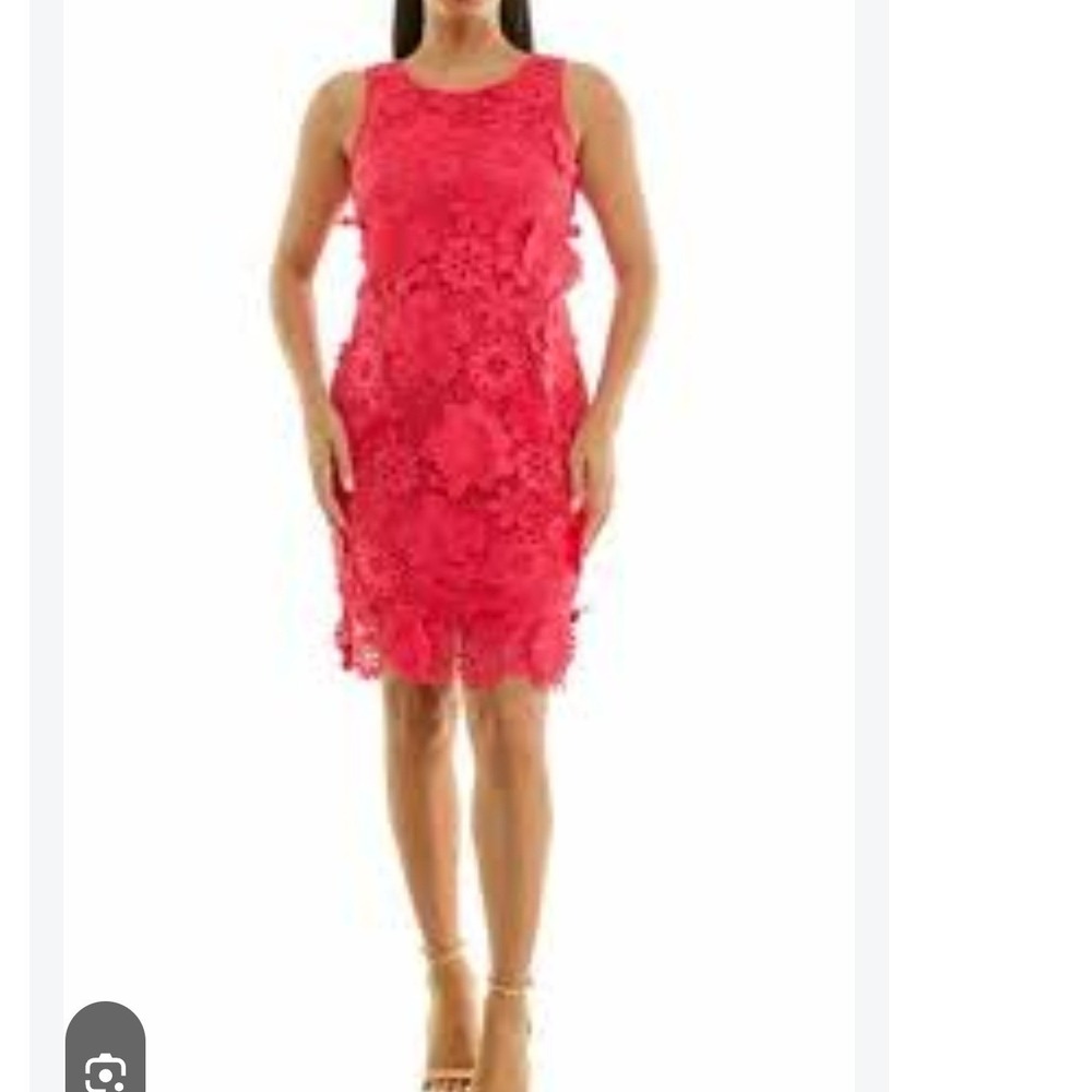 Kensie Pink Floral Guipure Lace Sleeveless Shift Dress Exposed Cottage Zipper